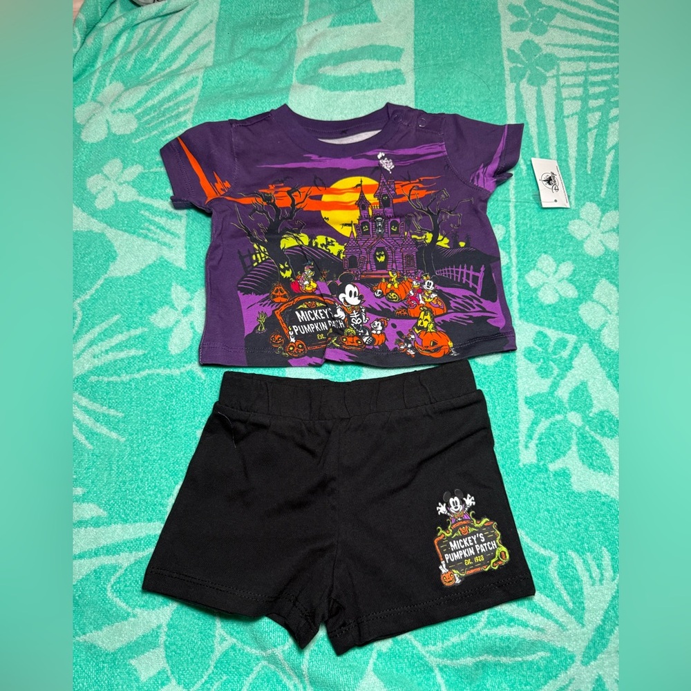 Disney Parks Mickey Mouse Halloween T-Shirt and Shorts Set 3-6 months Baby NEW